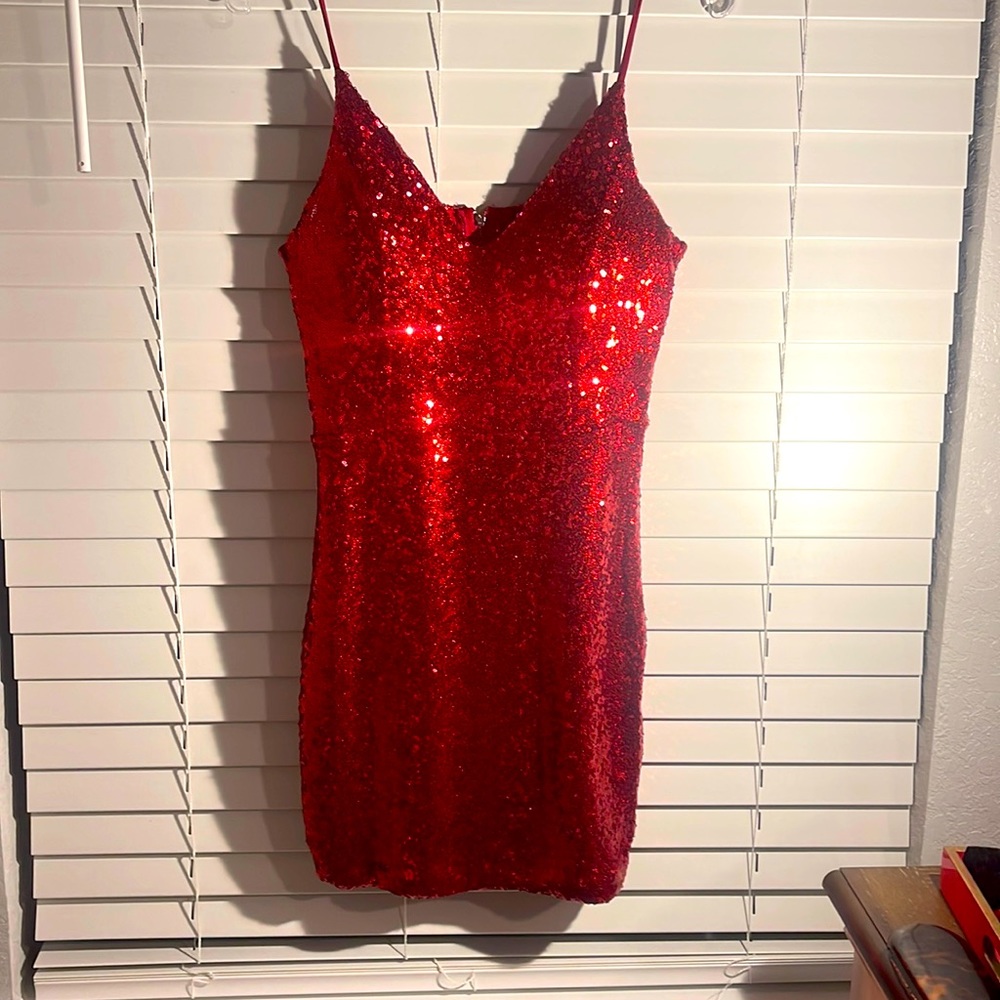 Red sequin cocktail dress